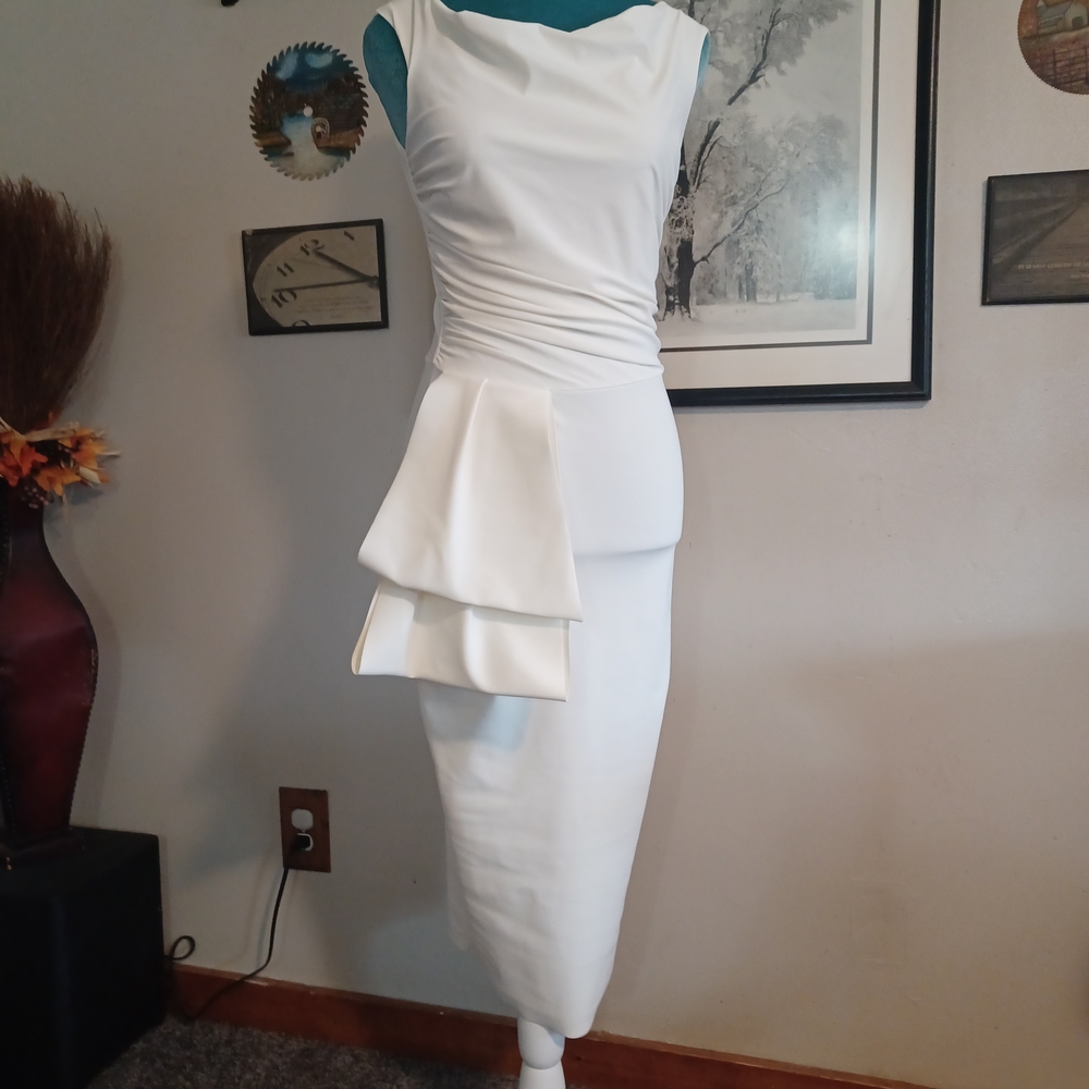 Chiara Boni La Petite Robe White Off-Shoulder Peplum Midi Dress Size 4
